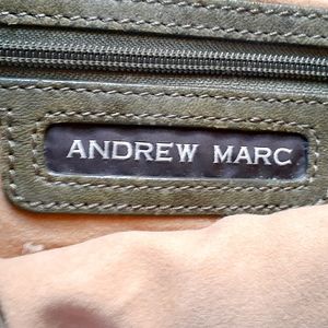 Andrew Marc leather and rabbit fur purse